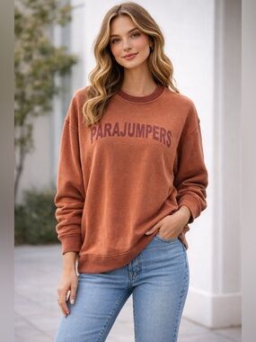 PARAJUMPERS Orange Fleece Pullover Logo Crewneck Sweatshirt Cotton Size Large